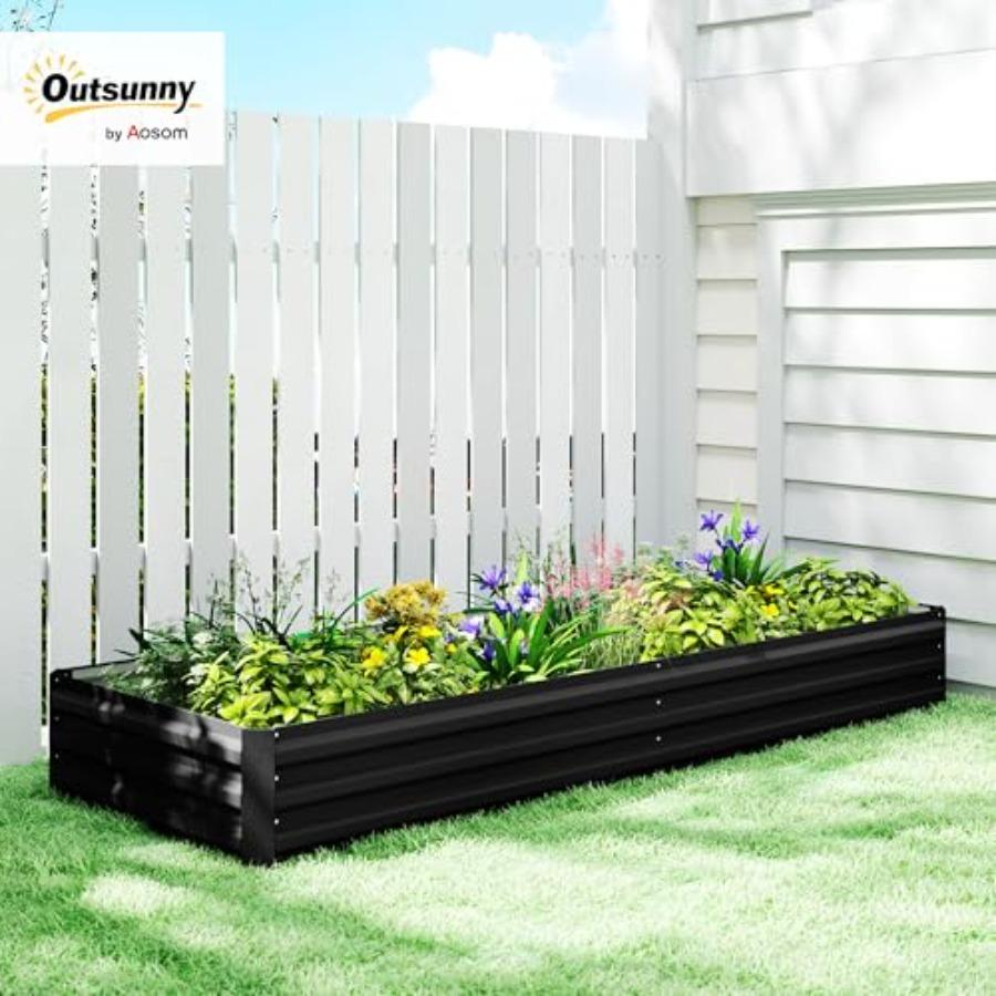 Galvanized Raised Garden Bed 8' X 3' X 1' Metal Planter Box for Growing Vegetables Flowers Herbs Succulents Black