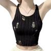 American Hot Girls Sexy Hollow Ripped U-Neck Sleeveless Solid Color Slim Knitted Vest