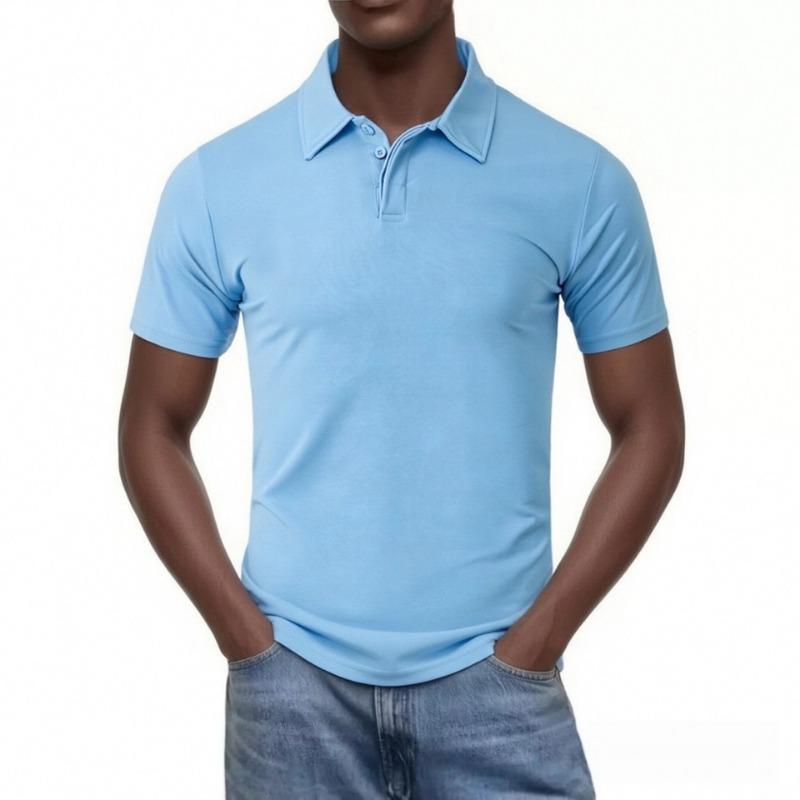 Men Solid Color Lapel Two Button Short Sleeve Basic Polo Shirt Multi Colors Available