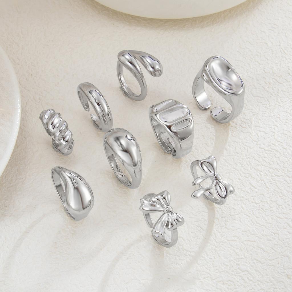 Wind Metal Lava Pleated Smooth Ring Set, Personalized Bow Joint Ring Ring Female