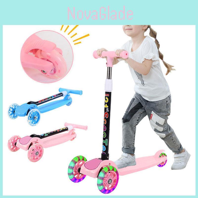 Children's Beginner Scooter For Toddlers Baby Single Foot Glide Green With Foldable Wide Deck Flashing Wheels