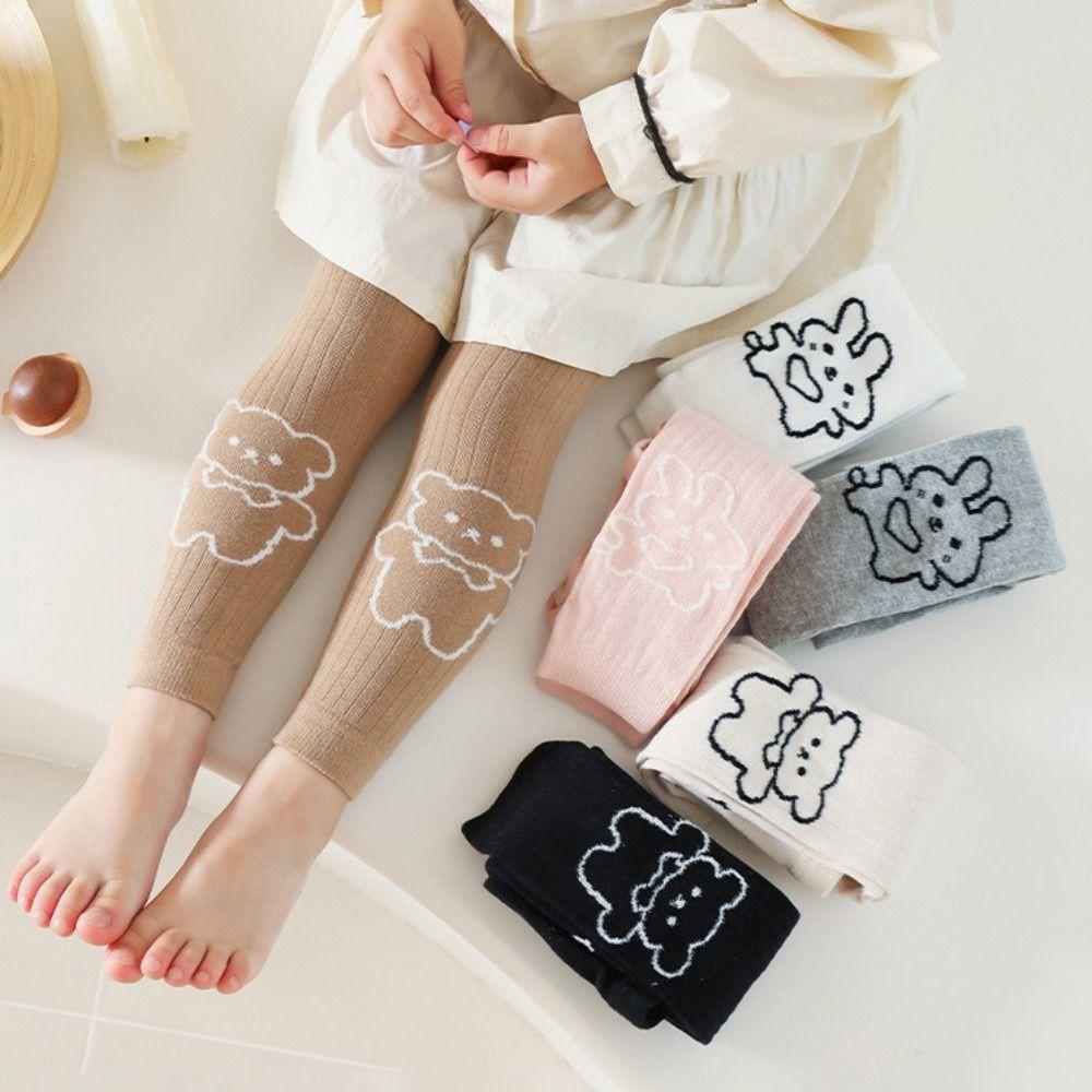 Cartoon Bear Children's Cropped Pants Elastic Waist Kids Skinny Pants  Spring Autumn