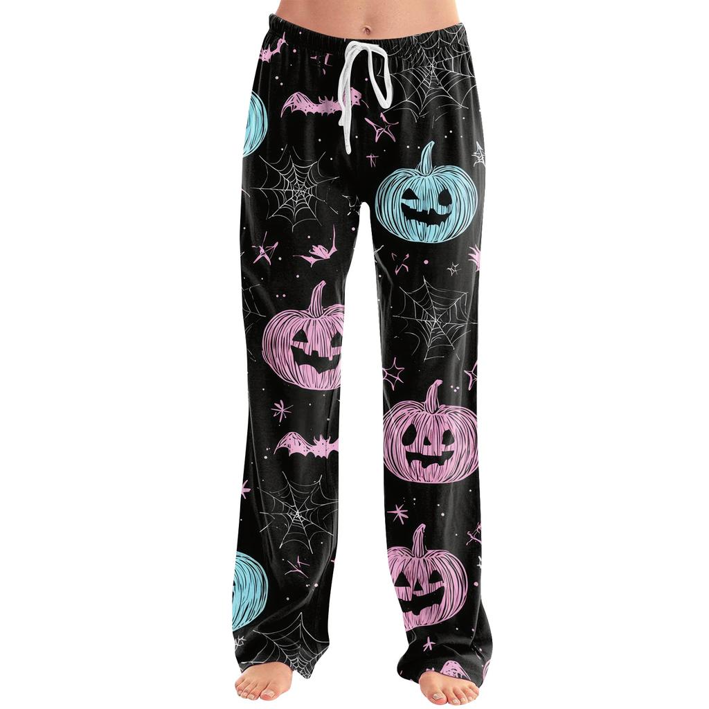 Women's Halloween Print Drawstring Pants, Casual Long Pants for Sleepwear or Daily