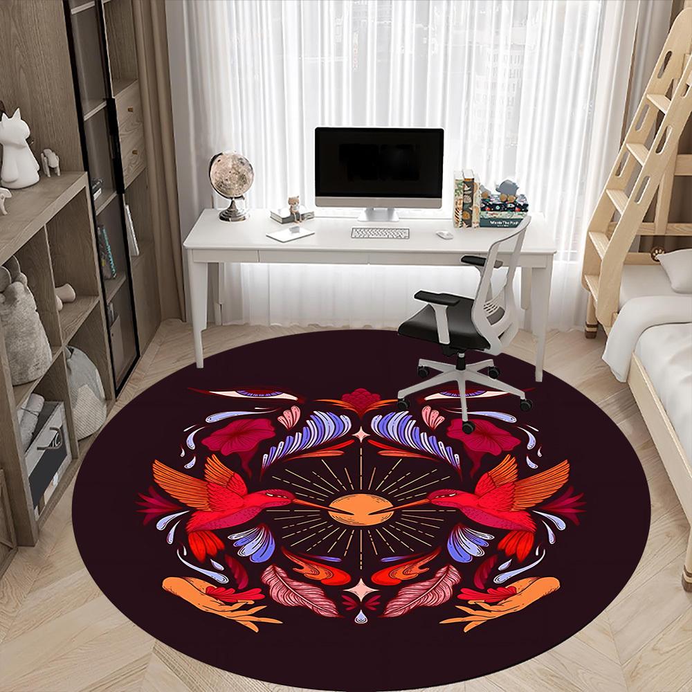 1pc Hummingbird Flowers Office Round Area Rug, Indoor Mat Suitable For Office, Under Office Chairs Bedroom Living Room Home Decor, Room Deco