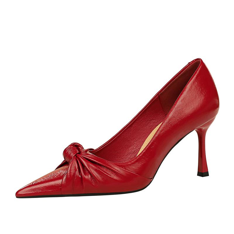 Fashion Elegant Women High Heels Designer Pumps Burgundy Wedding Bridal Pointed Toe Shallow Mouth Butterfly Knot Party Single Shoes