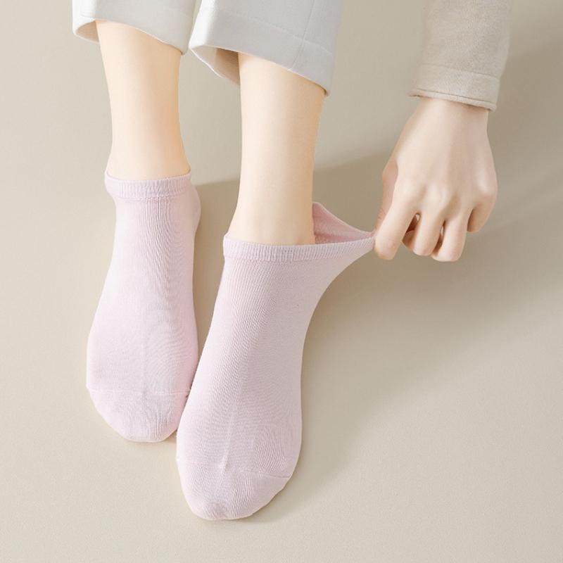 5 Pairs Women Cotton Ankle Socks Seamless Solid Color Girls Sweet Casual Socks
