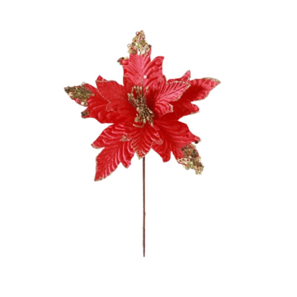 25cm Christmas Poinsettia Glitter Flower Sequins Large Simulated Flower Head Flocking DIY Wreath Artificial Christmas Flower