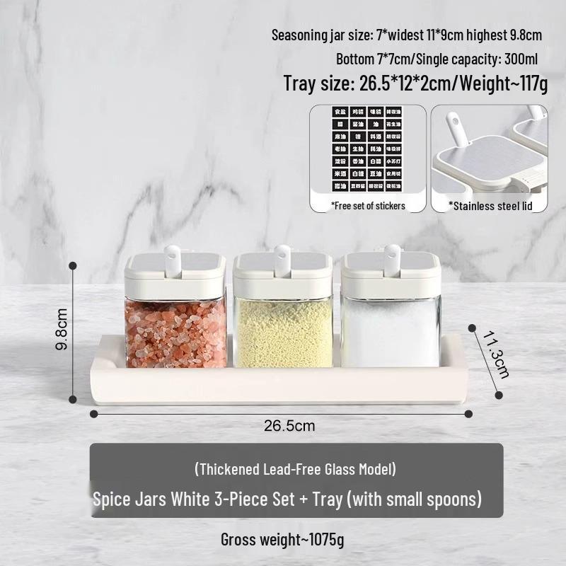 Glass Condiment Jars & Seasoning Bottles Set with Storage Box and Salt Shaker