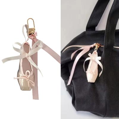 Elegant Dance Shoe Ribbon Charm Keychain Fabric Texture Cuteness Hanging Pendant Suitable for Dancers and Teachers