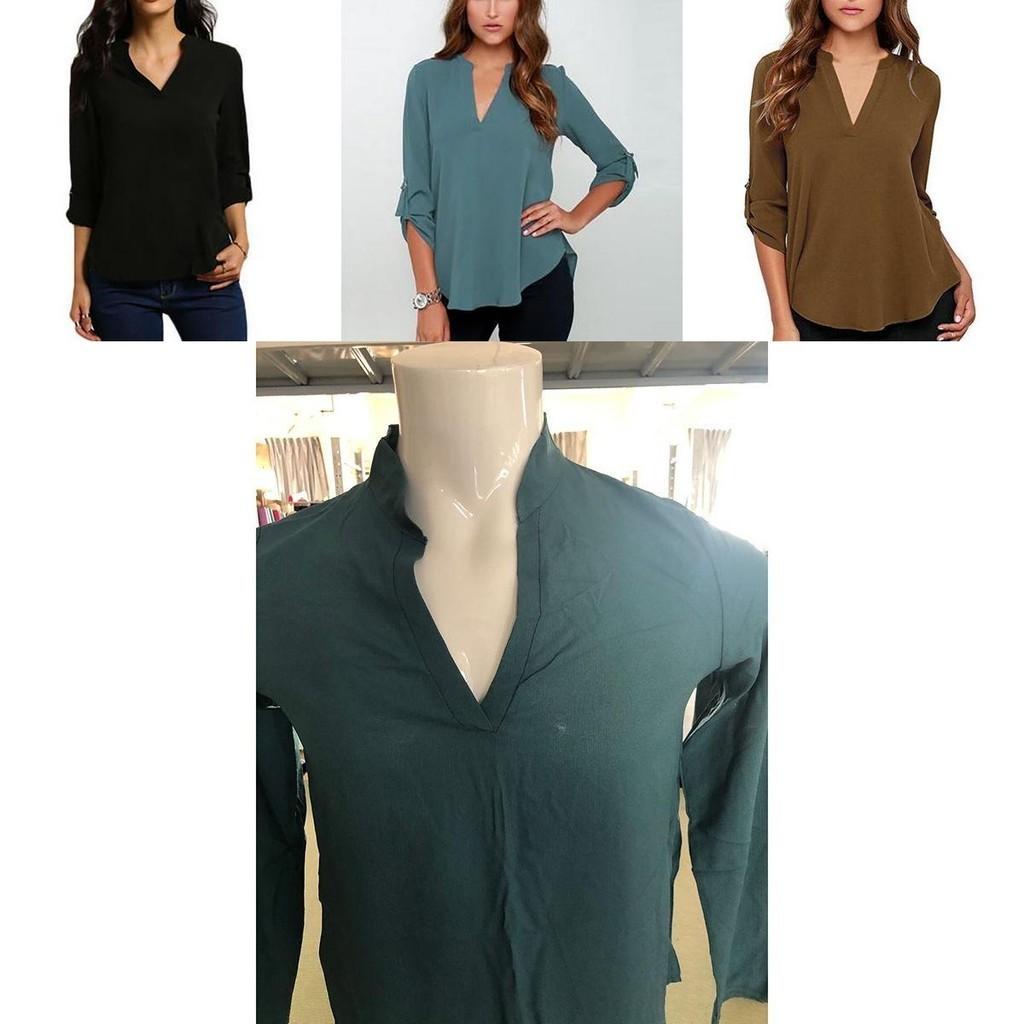 Stilvolles Damen Casual Langarm V-Ausschnitt T-Shirt Pullover Tunika Bluse Optionen