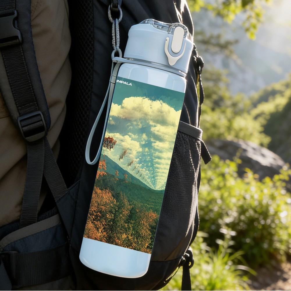 1PC Mountain Landscape 750ml sports water bottle leakproof straw lid outdoor office home