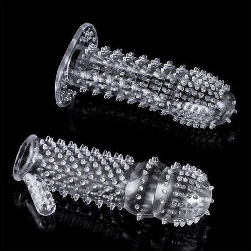 Crystal Silicone Spike Dotted Ribbed Clear Reusable Condom Penis Massage Sleeve Adult Sexy Toy