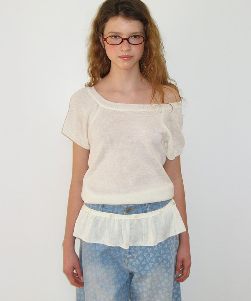 RONRON Detachable Ruffle Hem Knit Ivory