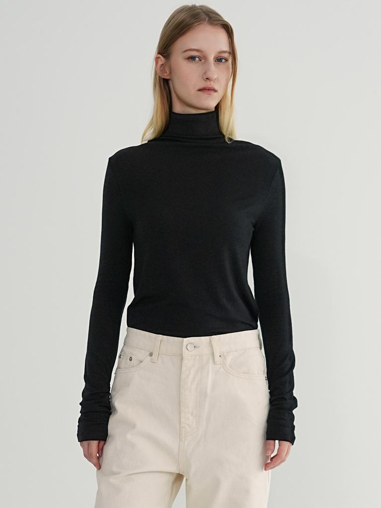 PAUL&ALICE High-Neck Wool Shirred Tee / 5 Colors