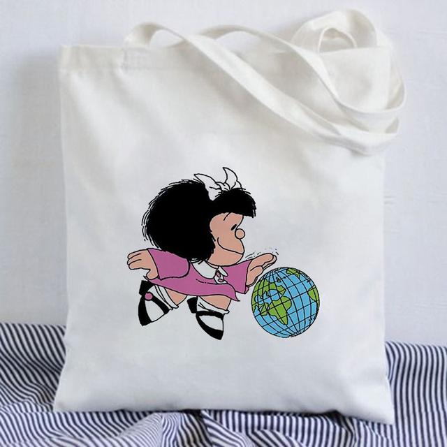 Kawaii Shopping Bag Mafalda Cute Anime Harajuku Canvas Bag Tote Bag Lady Handbag Large Capacity Shopper Bag Casual Shoulder Bag
