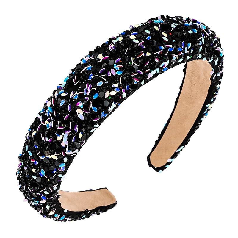 Semato Black Small Crystal Headband for Women Girls Wide Padded Headband Thick Hairbands Wide Fashion Hairband Thick Padded Girls Hair Accessories