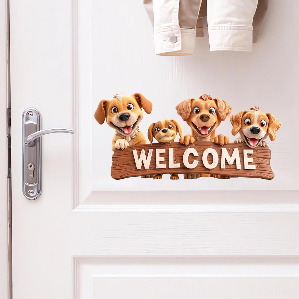 Cute Puppy Welcome English Slogan Self Adhesive Wall Door Sticker Home Decor
