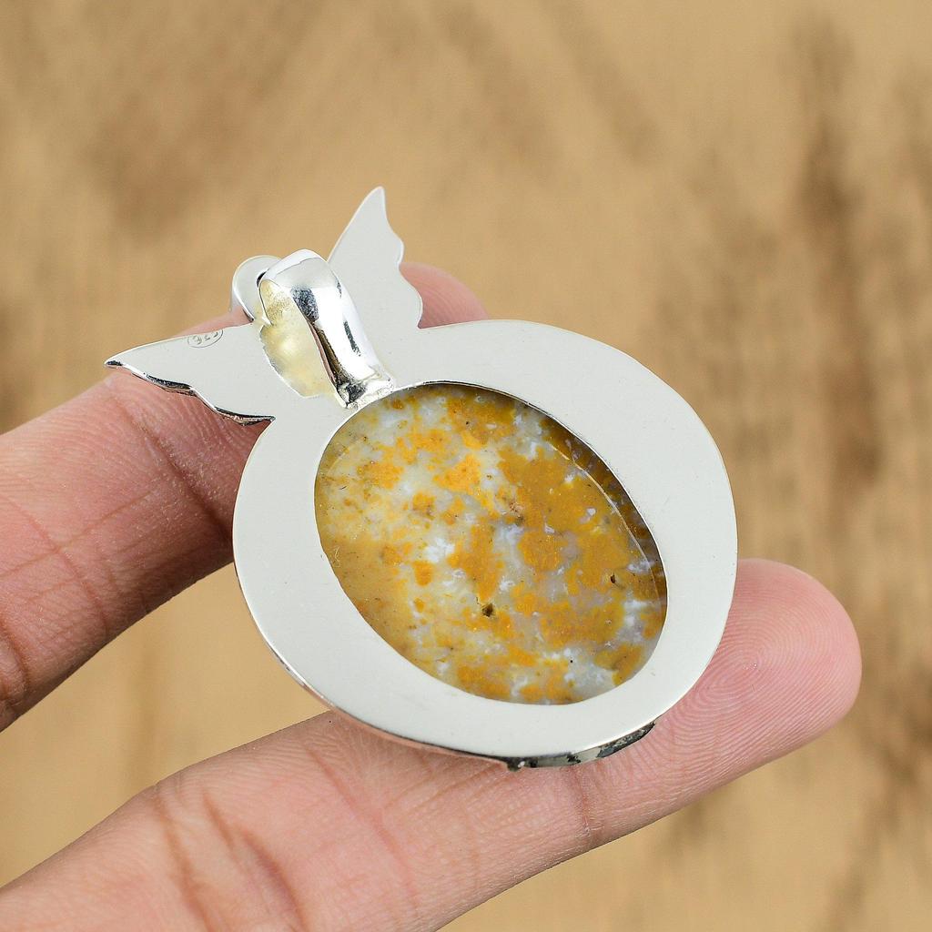 Natural Plume Agate Gemstone Pendant 925 Sterling Silver Jewelry For Women