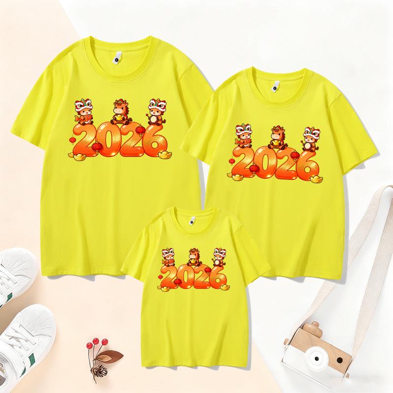 2026 Year of the Horse Red Family T-Shirt Set: Parent-Child Short-Sleeve for Chinese New Year Festive Photos