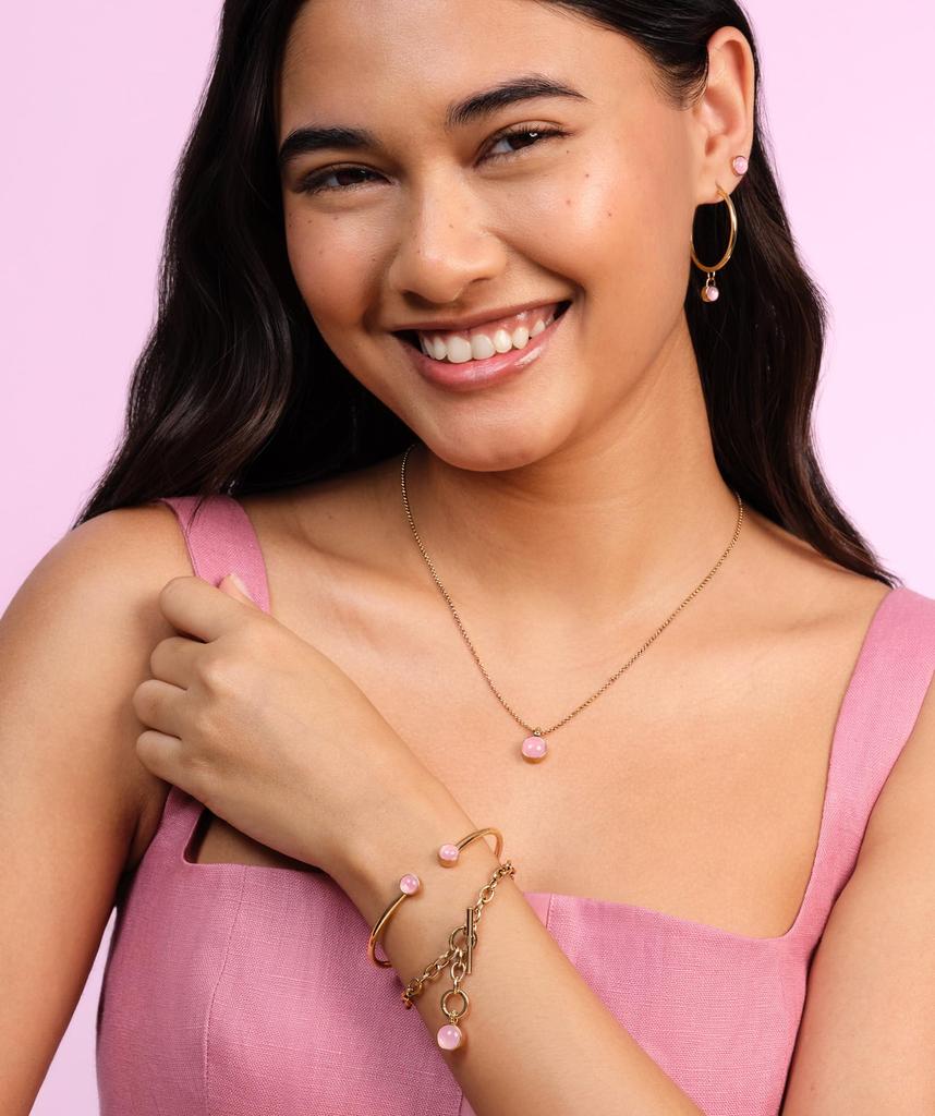 Authorized Dealer Olivia Burton 24100362 Trend Rose Quartz Cabochon Rose Gold Gemstone Hoop Earrings [OLIVIA BURTON] Women's [TREND]