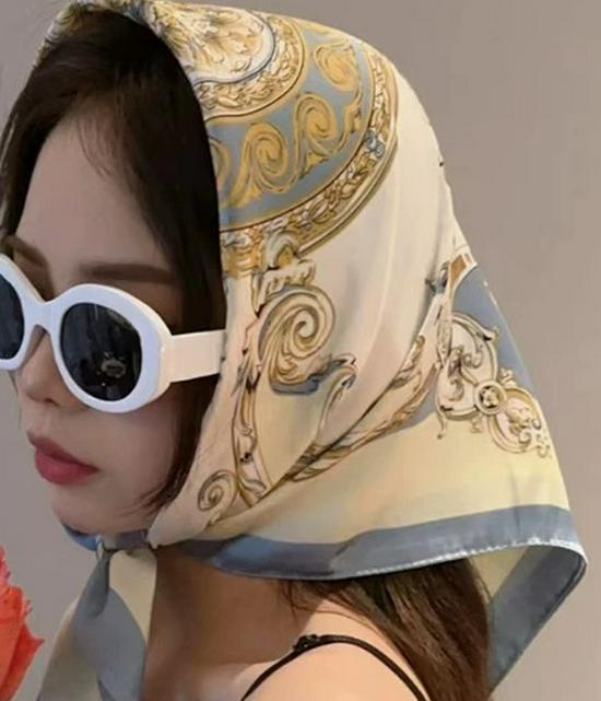 Women's Korean Style Retro Printed Imitation Silk Scarf for Professional and Casual Use