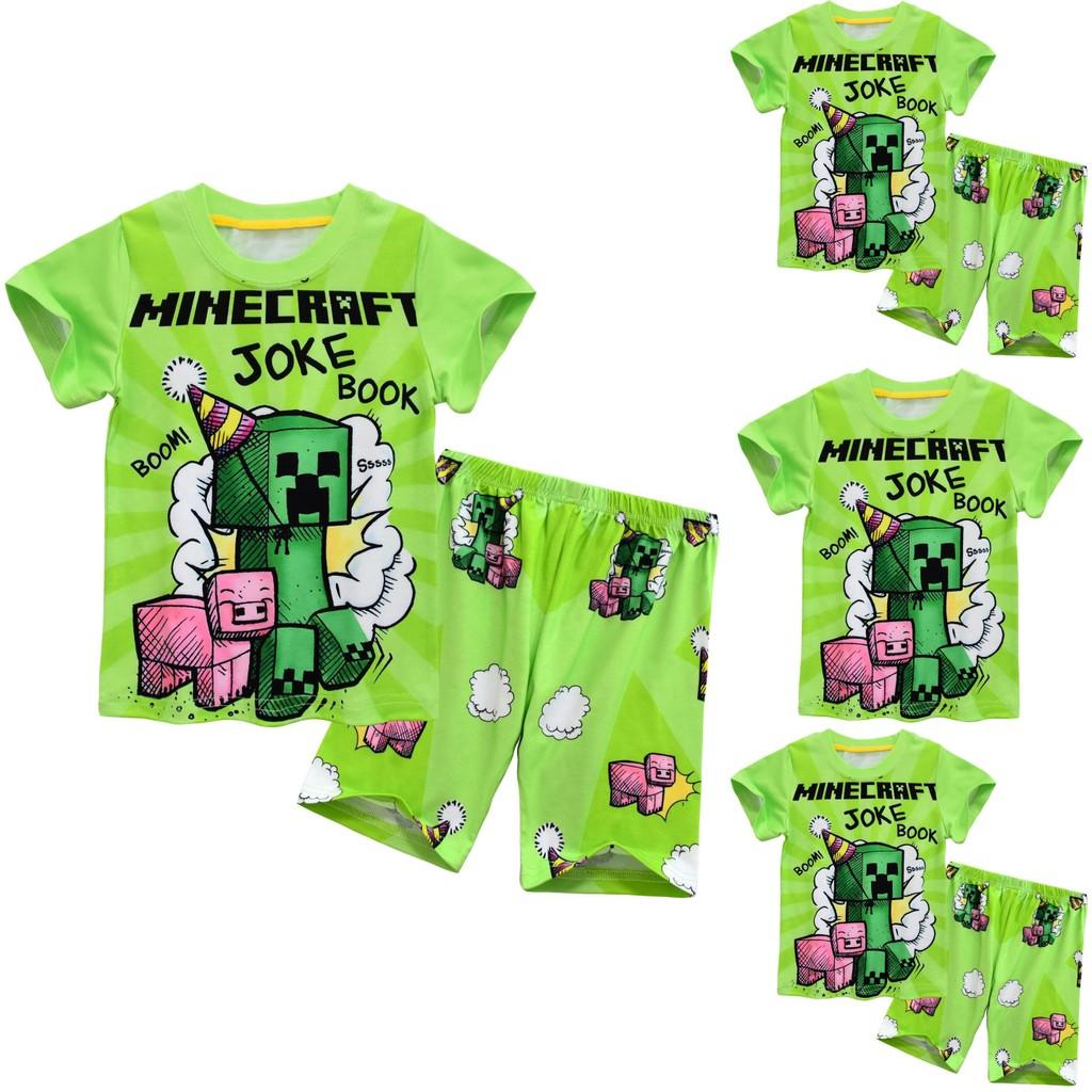 Minecraft Digital Print Kids Cartoon Pajama Set With Soft Fabric For Boys And Girls
