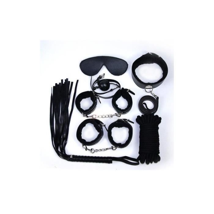 Erotic Accessories Set - TOYZ4LOVERS - Black - Handcuffs - Ankle Bracelets - Whip