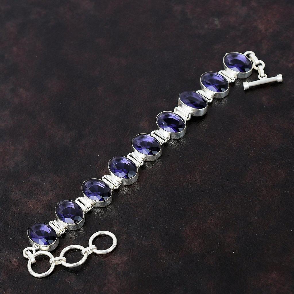 Bracelet en améthyste africaine à facettes Bracelet en pierres précieuses fait à la main Bracelet en argent sterling 925 Bracelet à chaîne réglable Bijoux en argent pour cadeaux