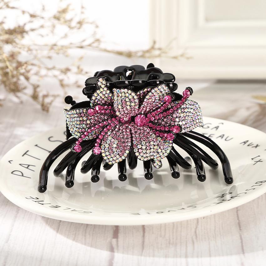 LEVAO Elegant Rhinestone Flower Hair Grab Ladies Vintage Crystal Headwear Fashion Spider Claw Clip Barrettes Hair Accessories