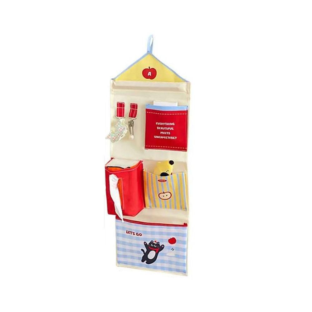 

Cute Wall Mounted Storage Bag Multi-layer Cartoon Hanging Bag Sundries Organizer Living Room Red S