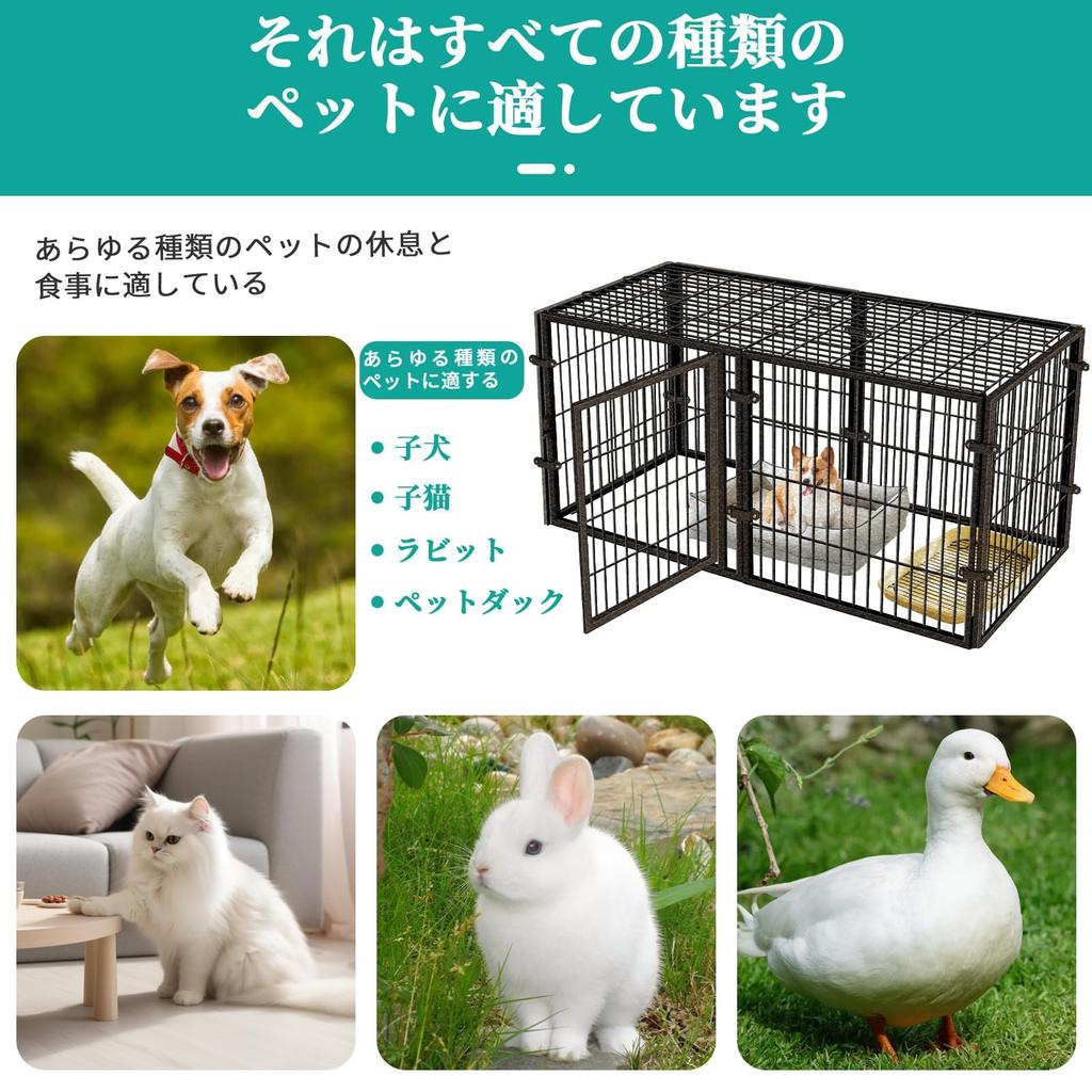 HEEOREV Pet Playpen, Dog Cage, Pet Fence with Doors (2 Doors, 140x70x80cm, Silver/Black) Easy Assembly, Flexible Layout, Potty Training, Escape Preven