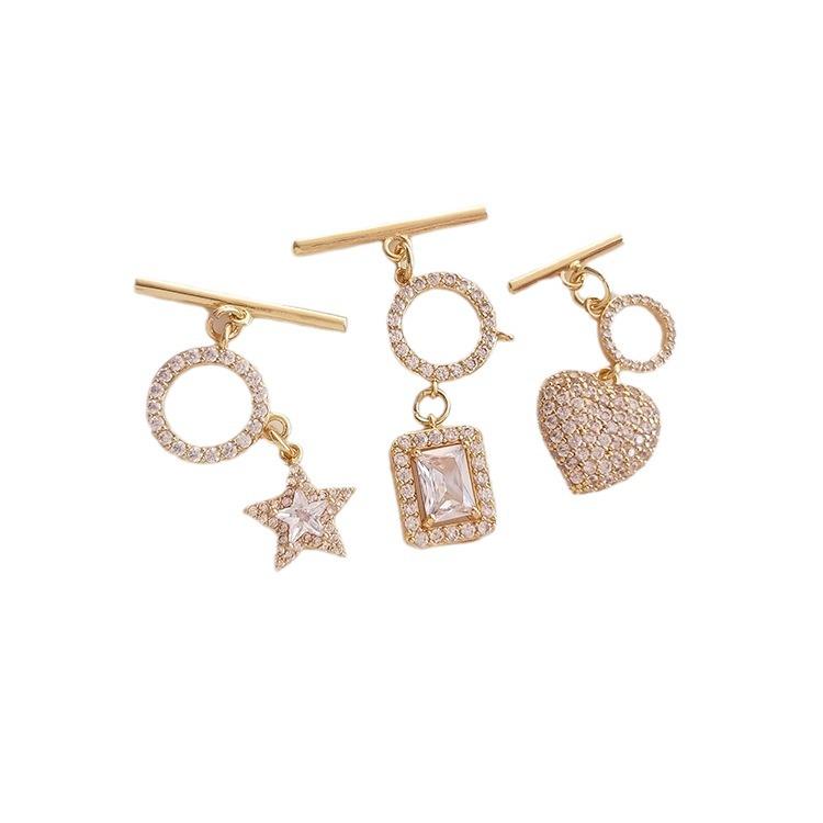 14K Gold-Filled Ribbon Pendant: Peach Heart & Star with Micro-Paved Zirconia OT Buckle DIY Bracelet & Necklace Clasp
