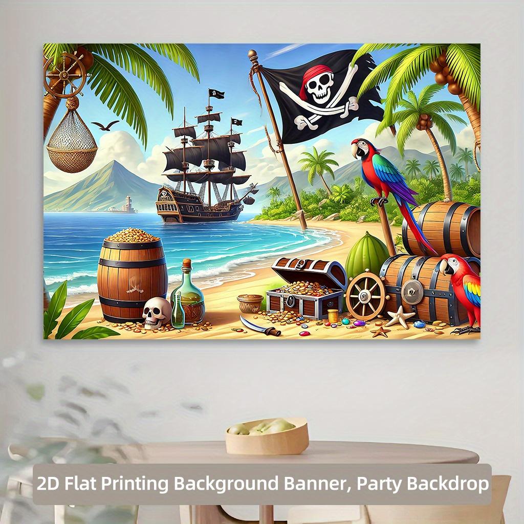 2D Plane - 2D Plane - A 2D background fabric with patterns of pirate ships, treasures, and parrots painted on it