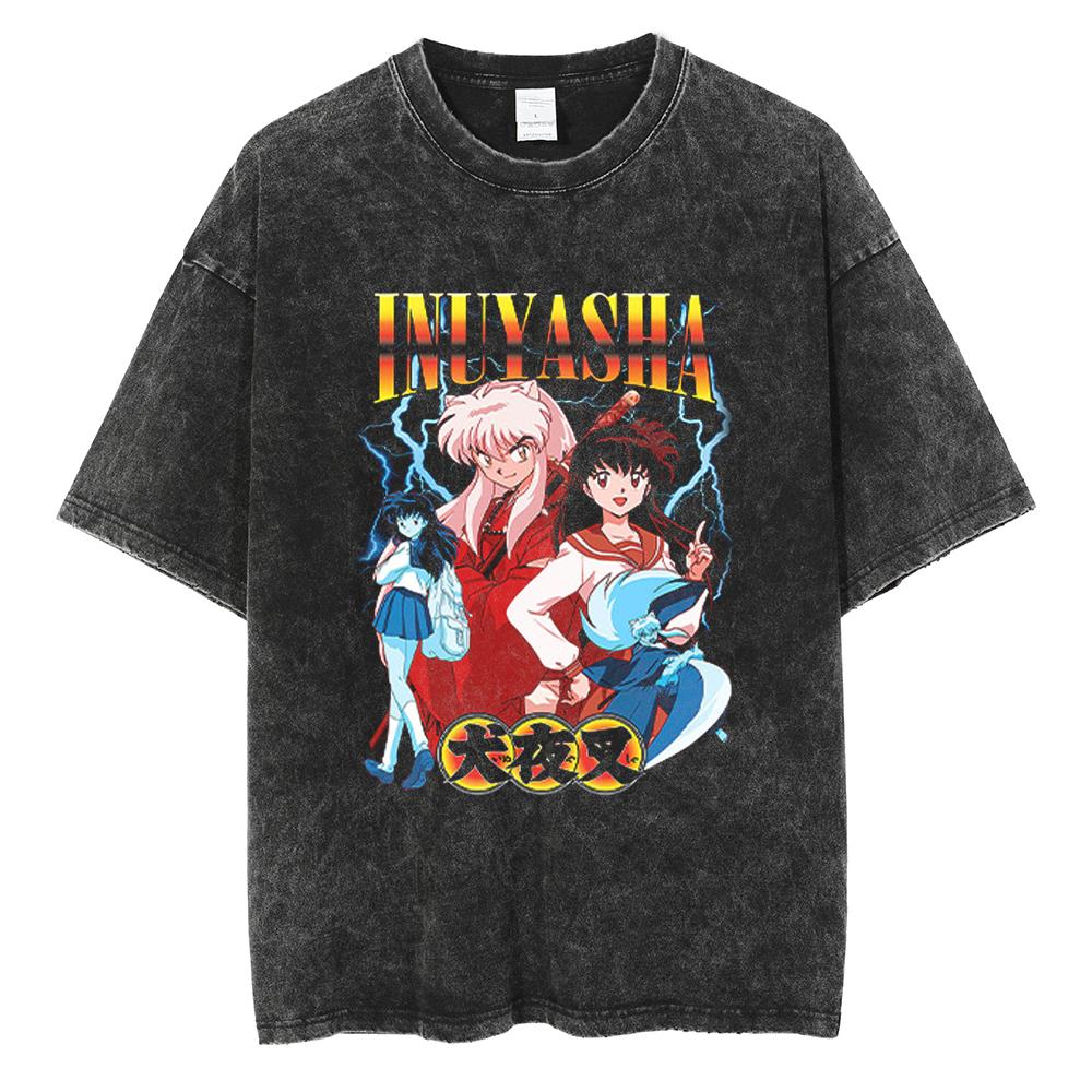 Anime Inuyasha Sesshoumaru Cool Printed Tshirt Unisex Women Cotton Tshirts Unisexga Washed T Shirt Harajuku Unisex Oversized Tops