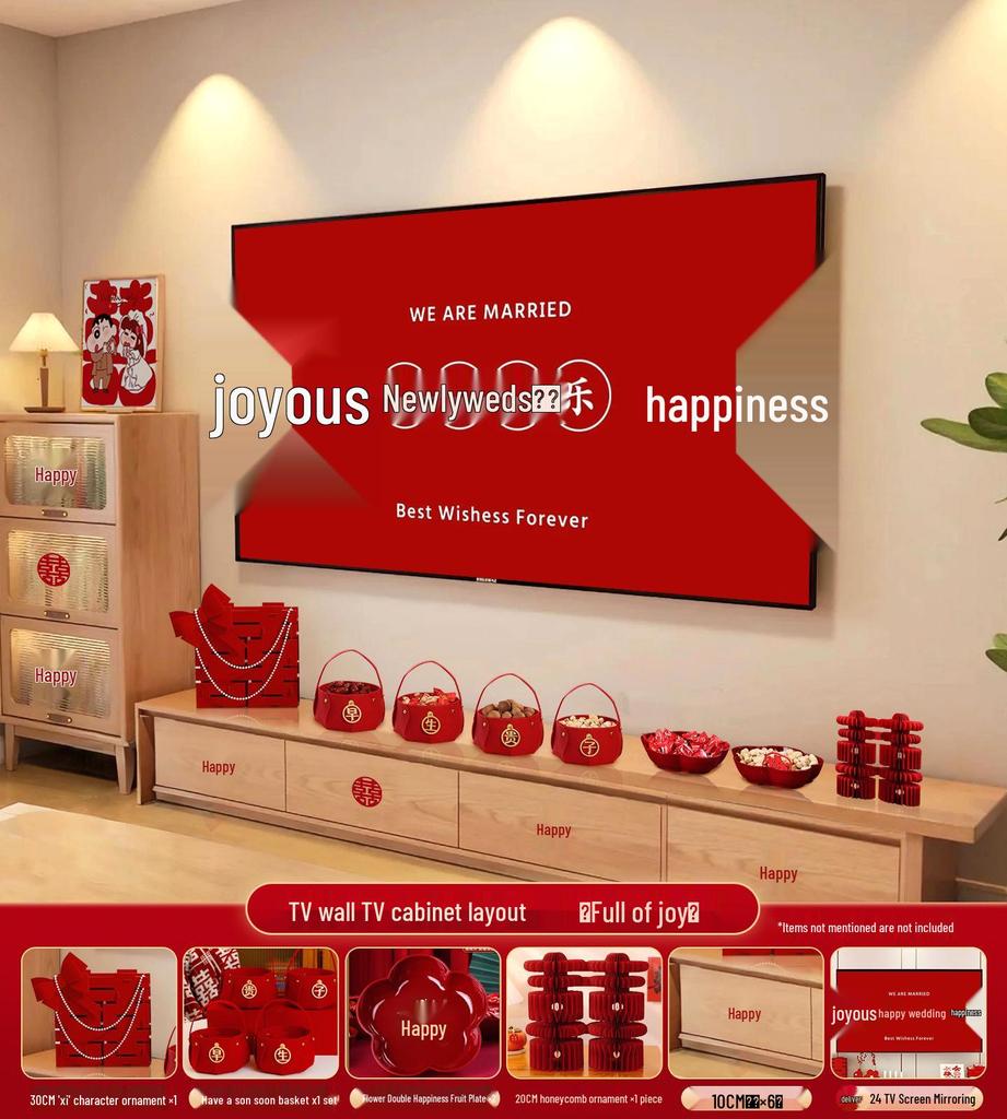 Wedding TV Background Wall Decoration - Double Happiness Bedroom Set