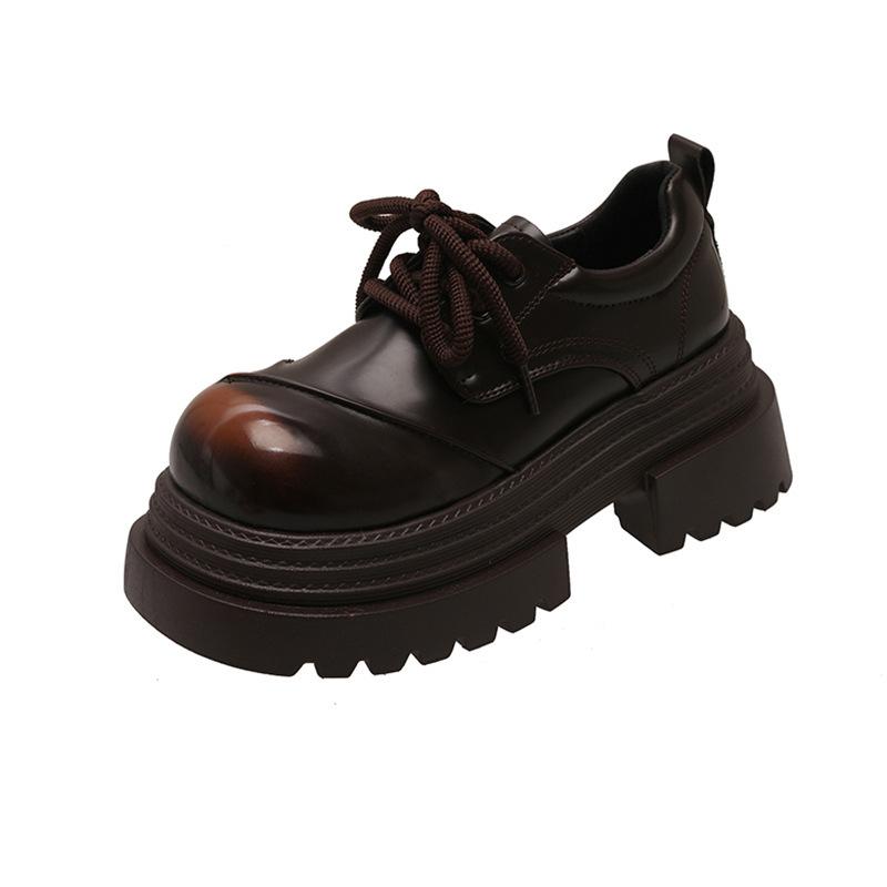 European big head platform small leather shoes women's muffin shoes British commuter lace-up 2025 small man height increase JK loafers
