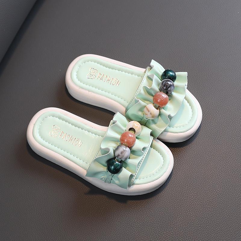 

Fashion Girls Shoes Summer New Kids Shoe Soft Soled Girls Sandals Anti Slip Children Beach Shoes Simple Women s Slippers 26insole16.7cm зелёный