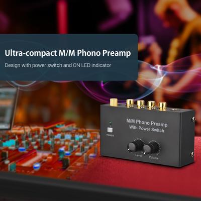 Pré-amplificador Phono M/M com interruptor de alimentação Pré-amplificador ultracompacto com entrada RCA de controle de nível e volume