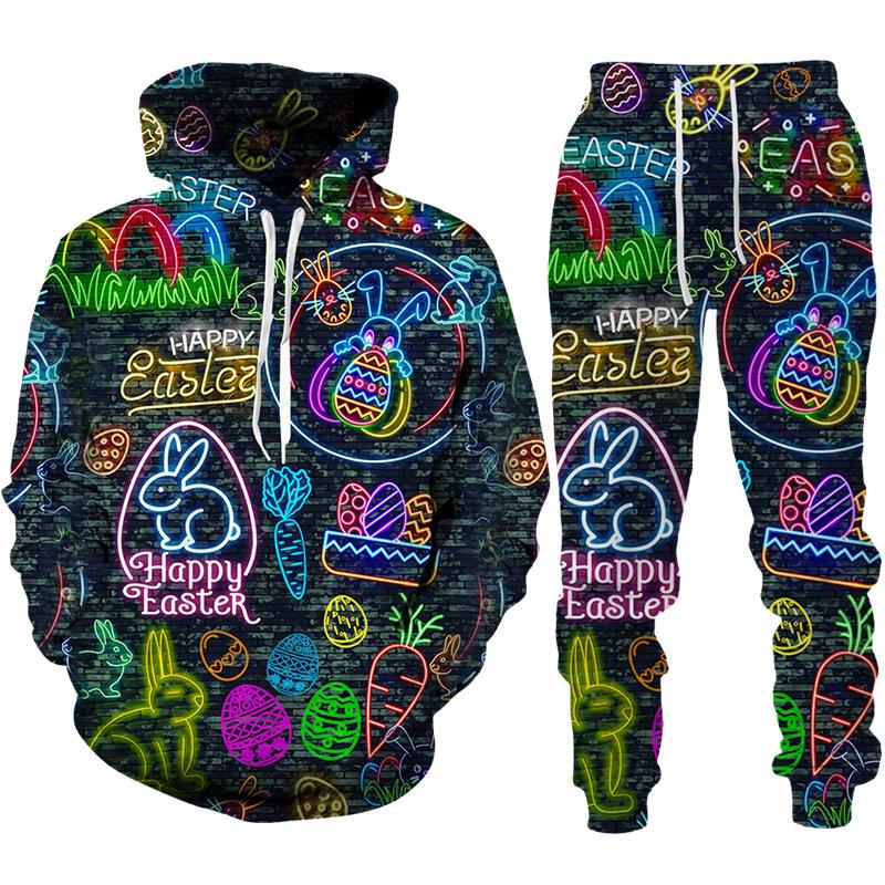 Jar Jeseň Funny Cartoon Abstract 3D Print Tepláková súprava Muži/Dámy Mikina+Nohavice Súprava na behanie Pár Oblečenie Hip Hop Oblečenie