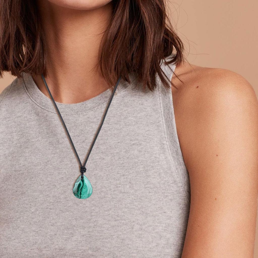 Malachite Teardrop Purification Amulet Leather Necklace for Women [KOAI]