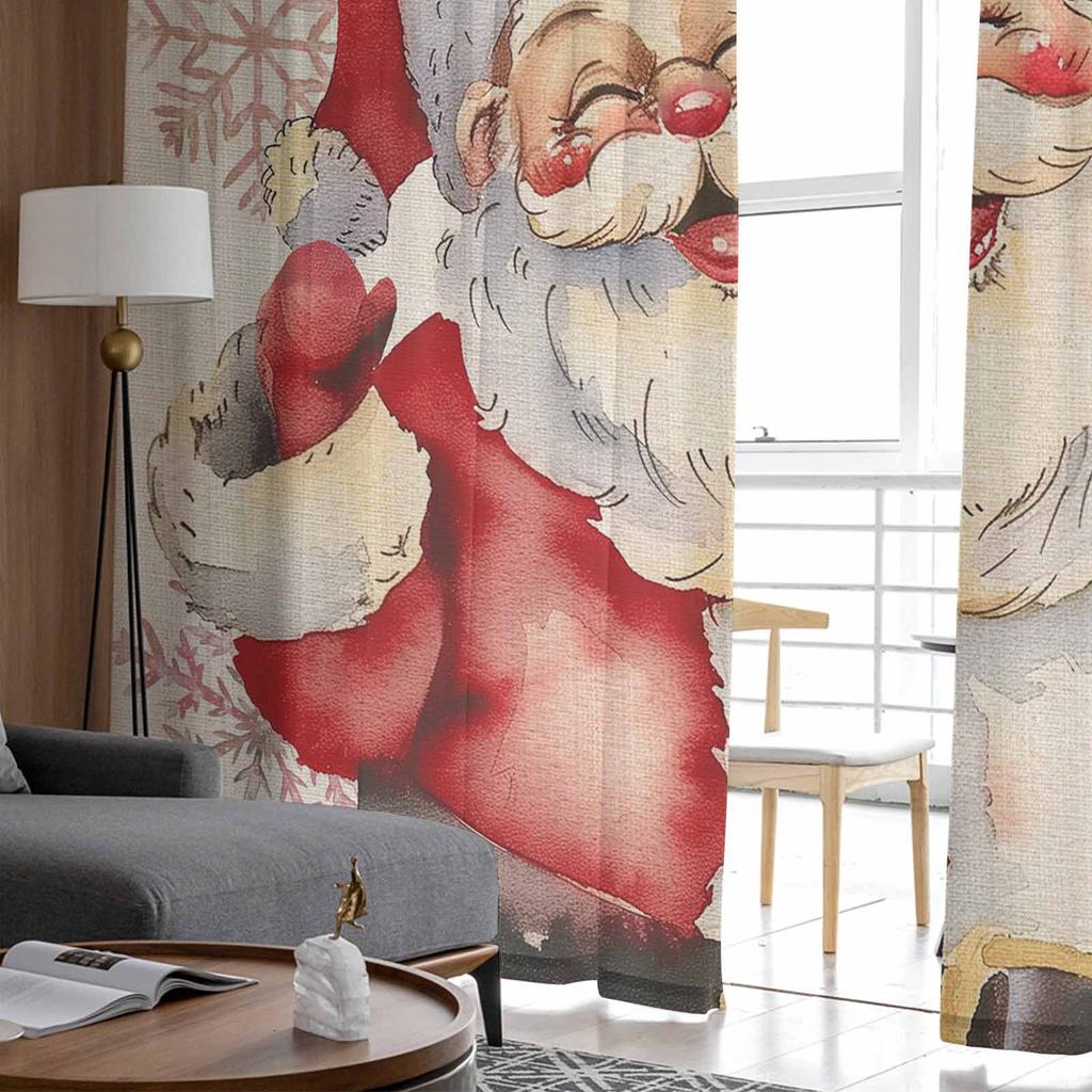 Christmas Snowflakes Retro Santa Claus Sheer Curtains Modern Gauze Curtain for Living Room Bedroom Voile Yarn Curtains