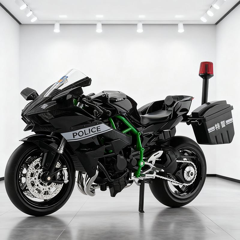 1:12 Ninja H2R Police Alloy Die Cast Motorcycle Model Vehicle Collection Sound and Light Off Road Autocycle Toys Car