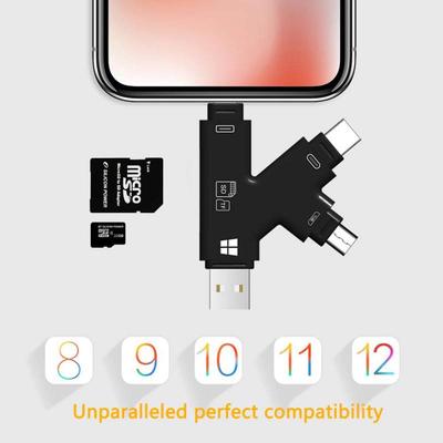 USB 2.0 SD Card Reader 4-in-1 Multi-Function Lightning Type-C USB Micro USB Interface K Shape Design