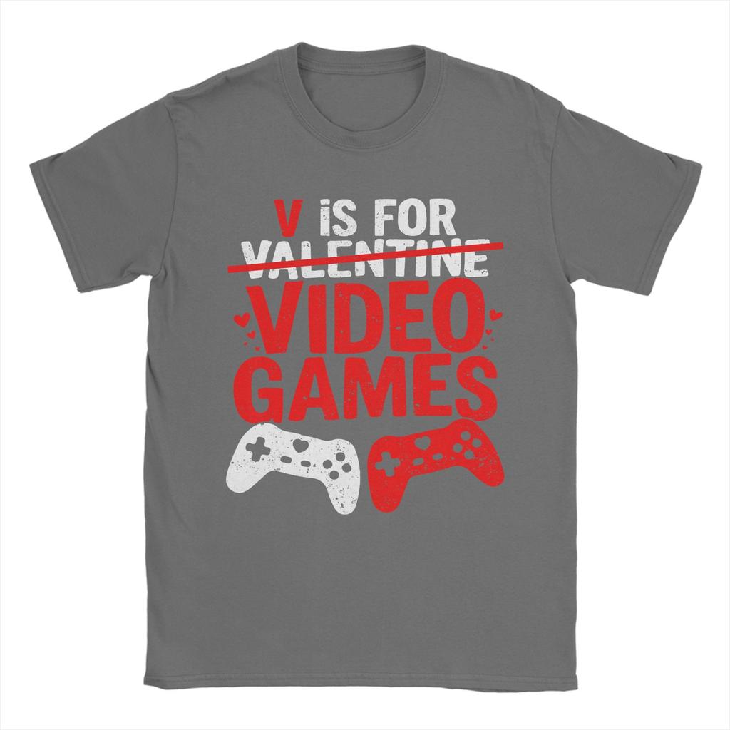 Humor V is for Video Games Funny Valentines Gamer TShirts for Unisex Round Collar Cotton T Shirt Short Sleeve Tees Party Tops