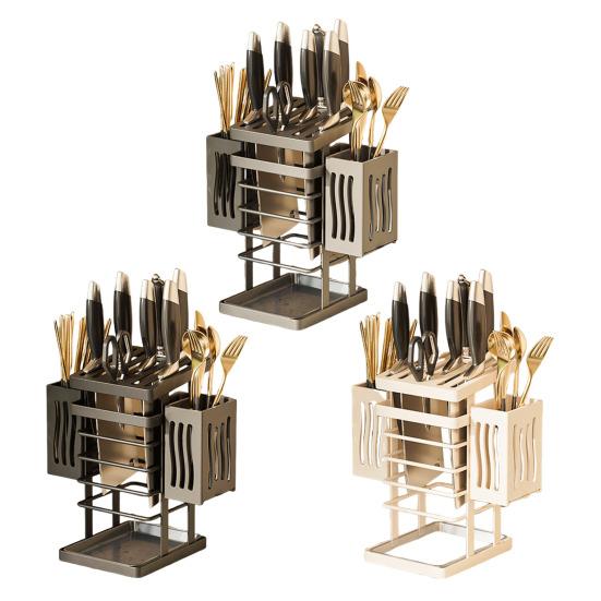 Kitchen Tabletop Storage Rack Knife Holder Large Capacity Multipurpose Waterproof Hollow Storage Rack Kitchen Utensil Organizer