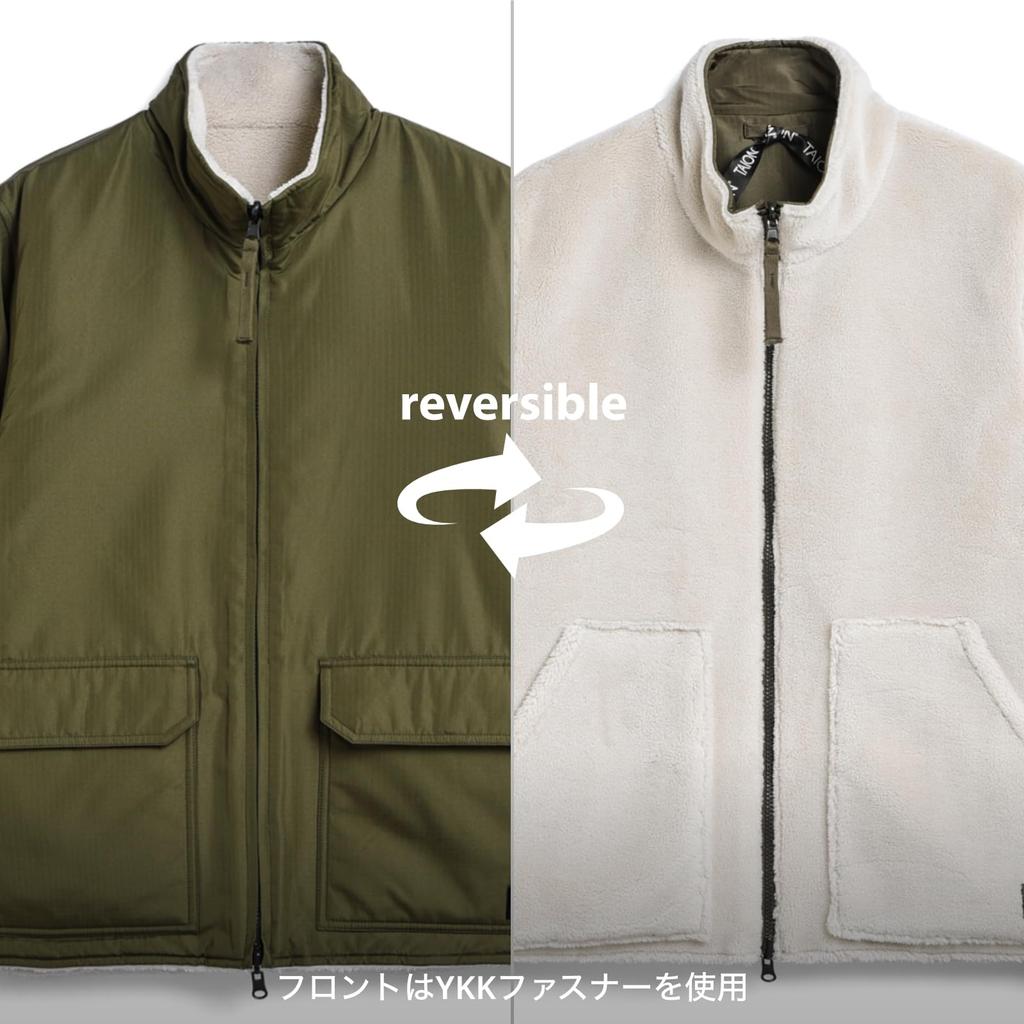 Taion Unisex Military Reversible Boa Jacket 2XL Non-Down High-Neck R102ZBNDML-1 Black/Cream