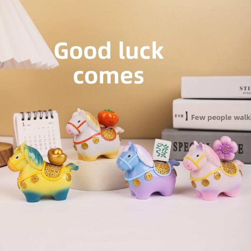 Small Pony Fortune Resin Desk Ornament With Lucky Symbols For Office Decor And Giftgiving