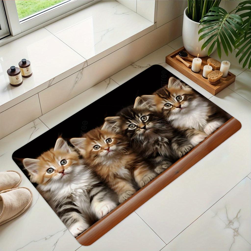 1Pcs Anti Fatigue Kitchen Rugs Cat print Waterproof Non-Slip Thick Cushioned Kitchen Mat Heavy Duty Comfort Standing Mat for Kitchen