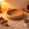 Small Pet Bed Woven Cats Nest with Straw Round Handwoven Cats Basket Bed for Indoor Use and Small Dogs Breathable