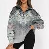Outdoor Women's Zipper Print Floral Long Sleeve Casual Oversized Drop Shoulder Fashion Sweatshirts
